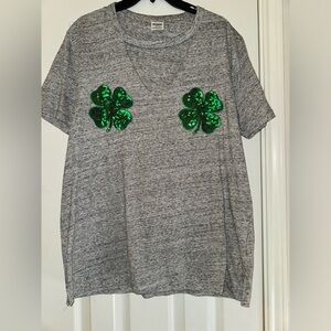 PINK Victoria’s Secret Sequin Shamrocks Shirt Sz M